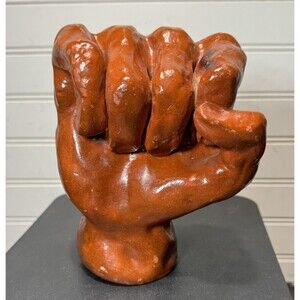 1960’s Folk Art Hand Fist Sculpture Carved Symbol Power Strength